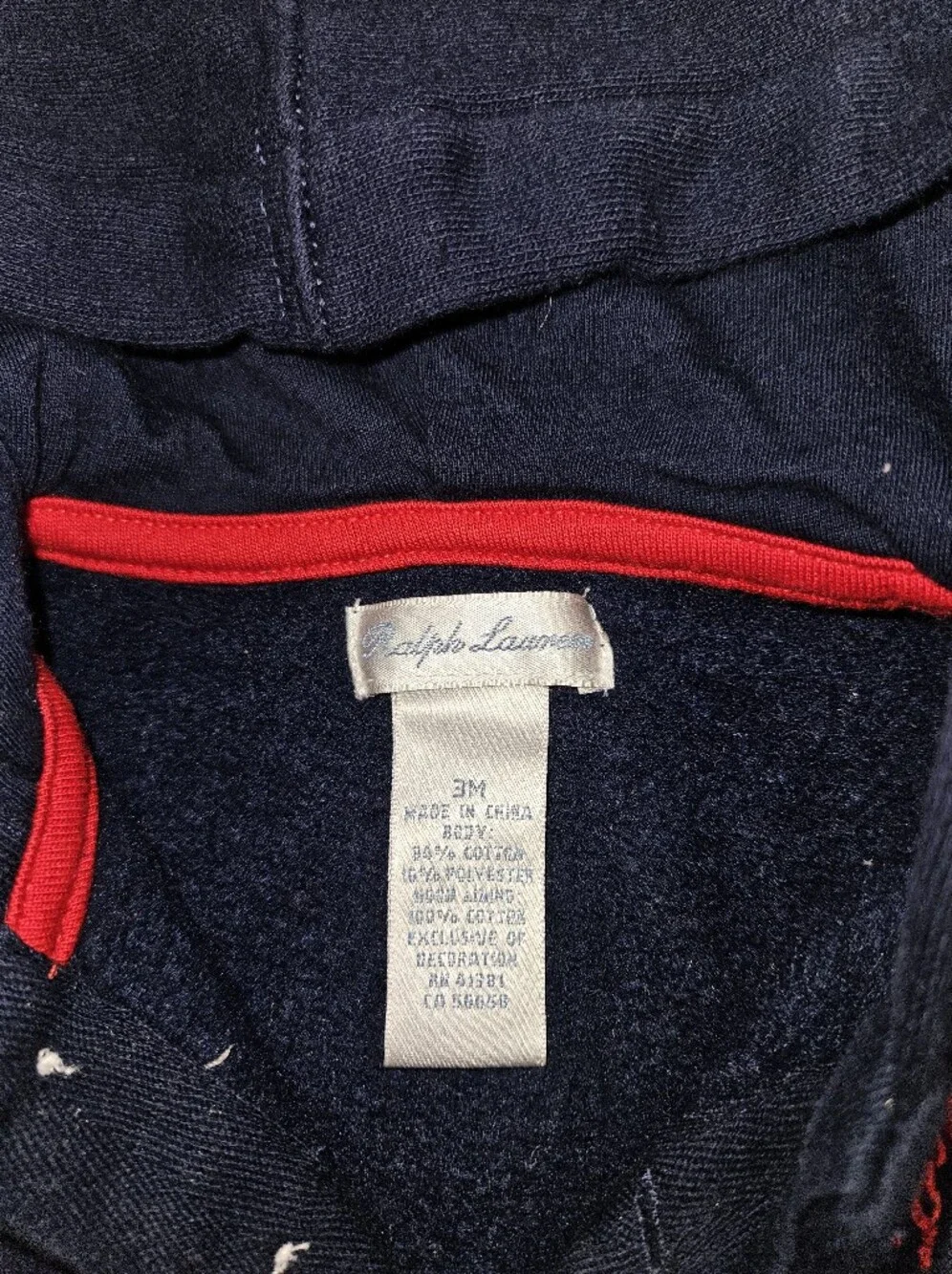 Ralph Lauren Baby Navy Gray Hoodie One Piece Romper Snap Button 3 Months Preppy